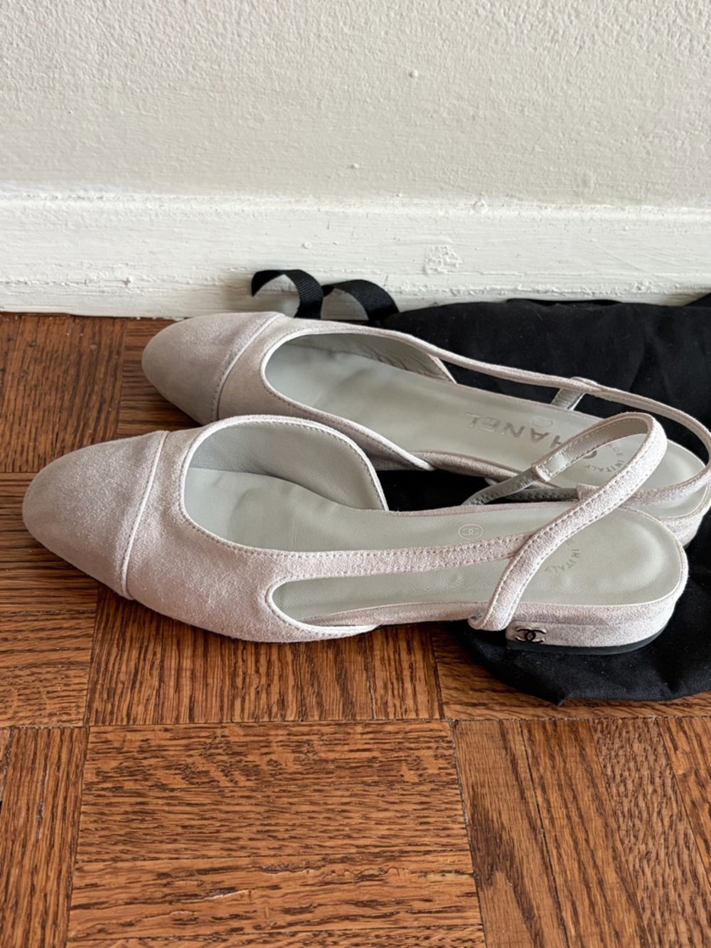 Chanel Grey Suede Slingback Flats - Picture 8 of 10